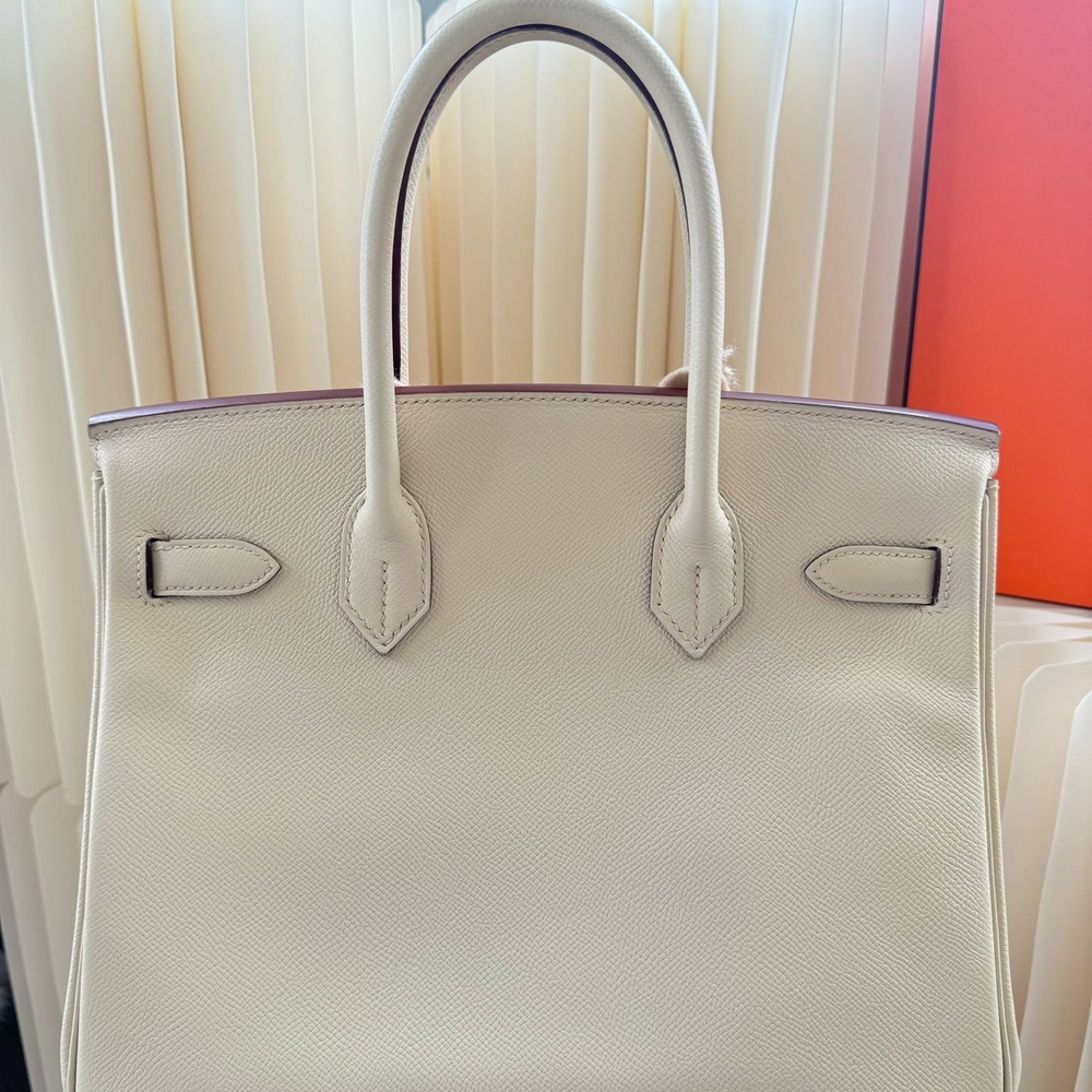 Hermes Cream Satchel with Structured Design and Silver Hardware - Picture 8 of 16